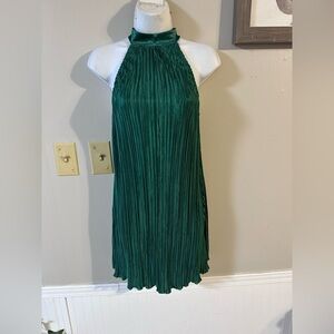 SHEIN Emerald Green Pleated Halter Mini Dress